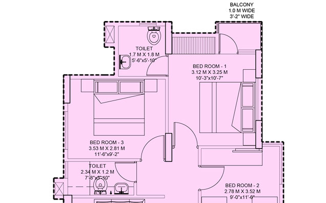 3 BHK Unit Plan
