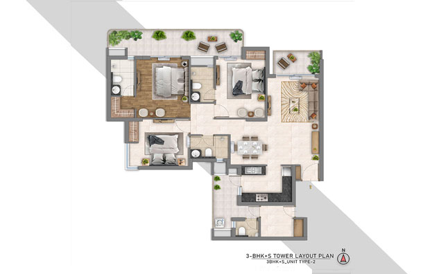3BHK+S Type 2 (2D)