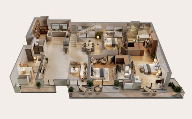 Type 01 - 5 BHK + S Penthouse Lower Unit (3D)