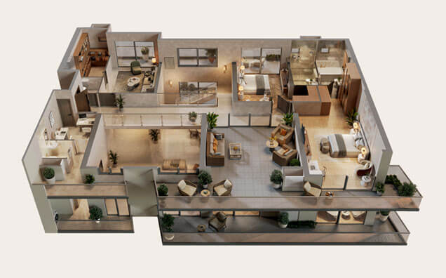 Type 01 - 5 BHK + S Penthouse Upper Unit (3D)