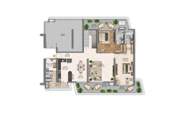 Type 02 - 4 BHK + S Duplex Lower Unit (2D)