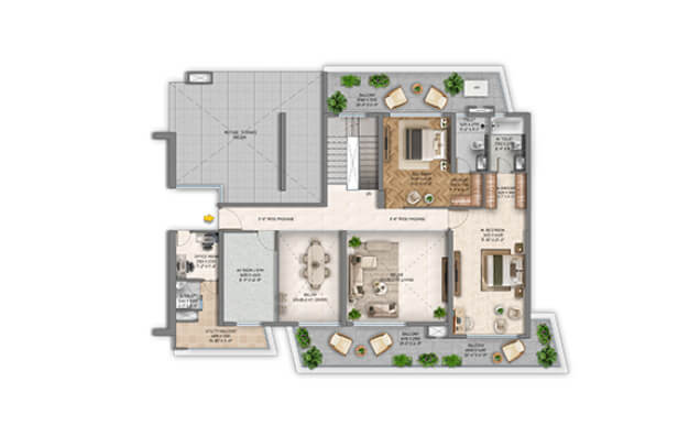 Type 02 - 4 BHK + S Duplex Upper Unit (2D)