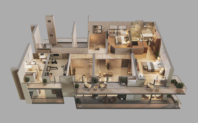 Type 02 - 4 BHK + S Duplex Upper Unit (3D)