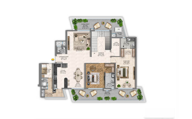 Type 04 - 4 BHK + S Penthouse Lower Unit (2D)