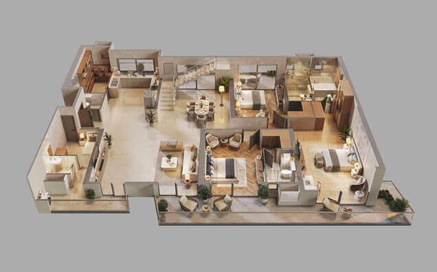 Type 04 - 4 BHK + S Penthouse Lower Unit (3D)