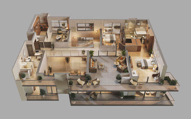 Type 04 - 4 BHK + S Penthouse Upper Unit (3D)