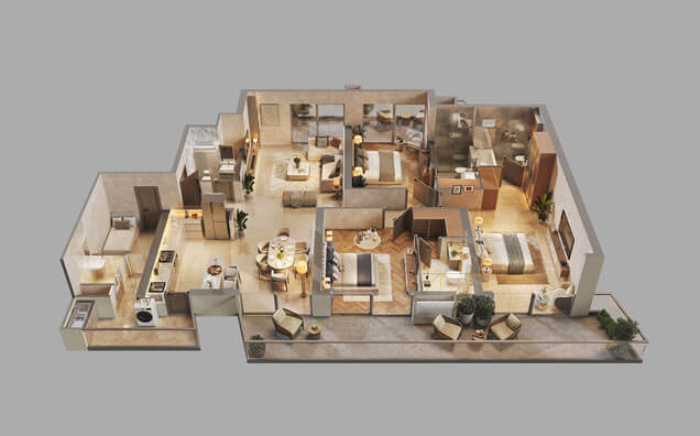 Type 06 - 3 BHK + S (3D)
